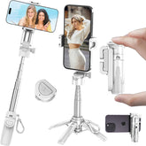 Mini Selfie Stick Tripod, 41.5cm Extendable Grip Phone Tripod with Detachable Remote Pocket Size, 4-in-1 Mini Phone Grip, 10m Wireless Shutter