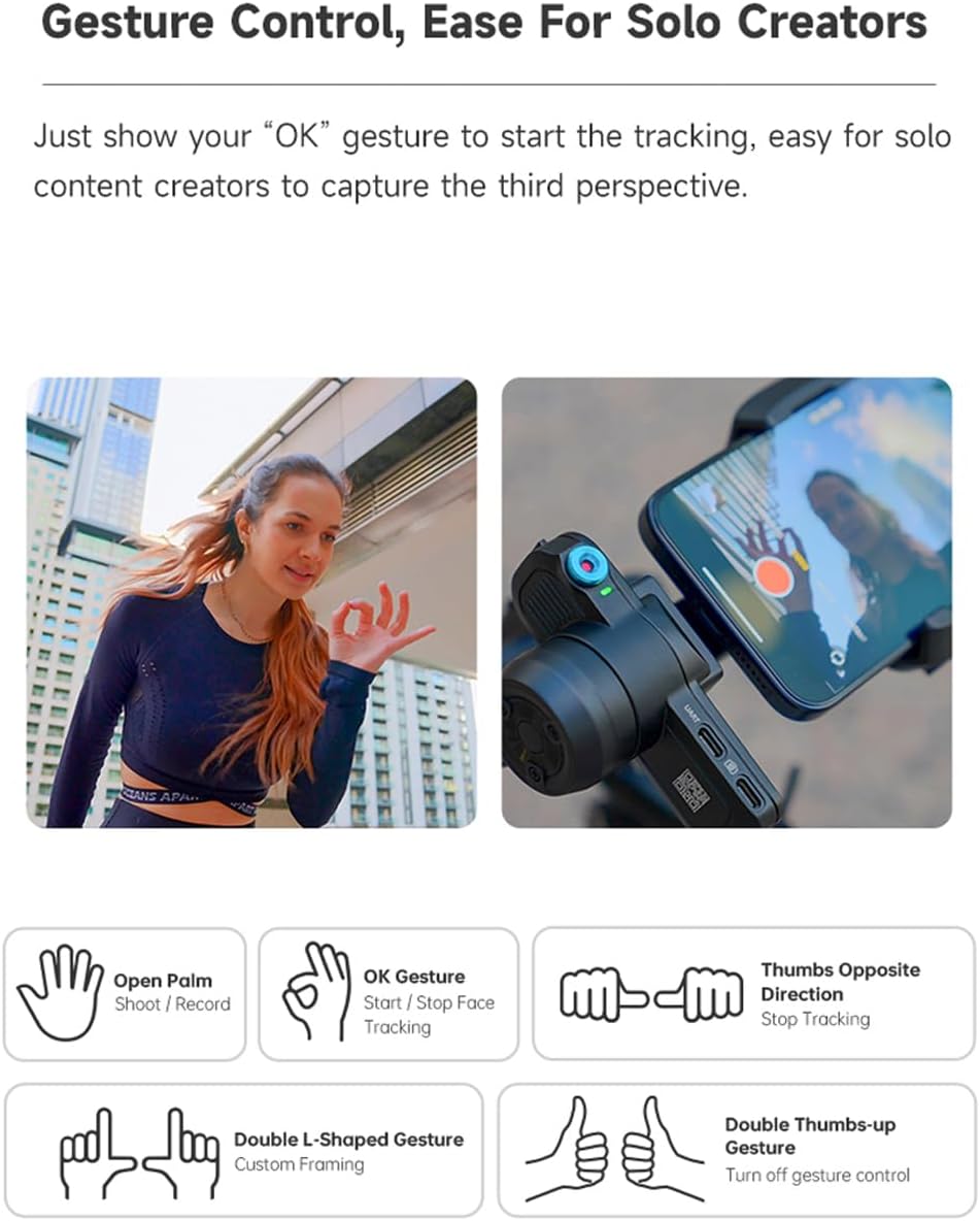 Mini 3 Gimbal Stabilizer for Smartphone, Built-in AI Tracking Module & Cooling Fan, 2KG Payload 3-Axis Phone Gimbal with Integrated Grip