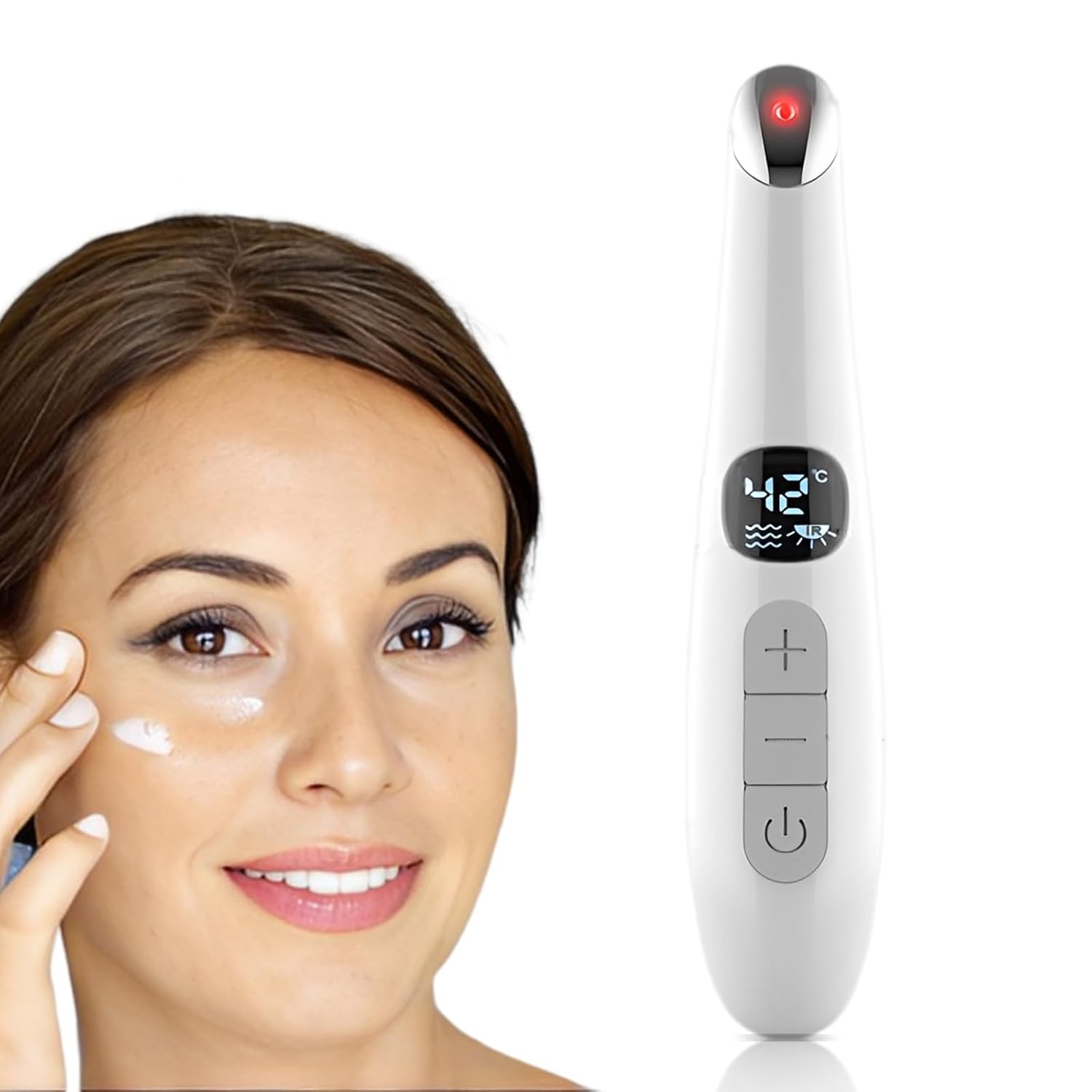 Eye Lift Wand, 3 in 1 Vibrating Red Light 98°F to 113°F LCD Display Eye Massager for Dry Eyes, Dark Circles and Puffiness, Electrical Face, Neck