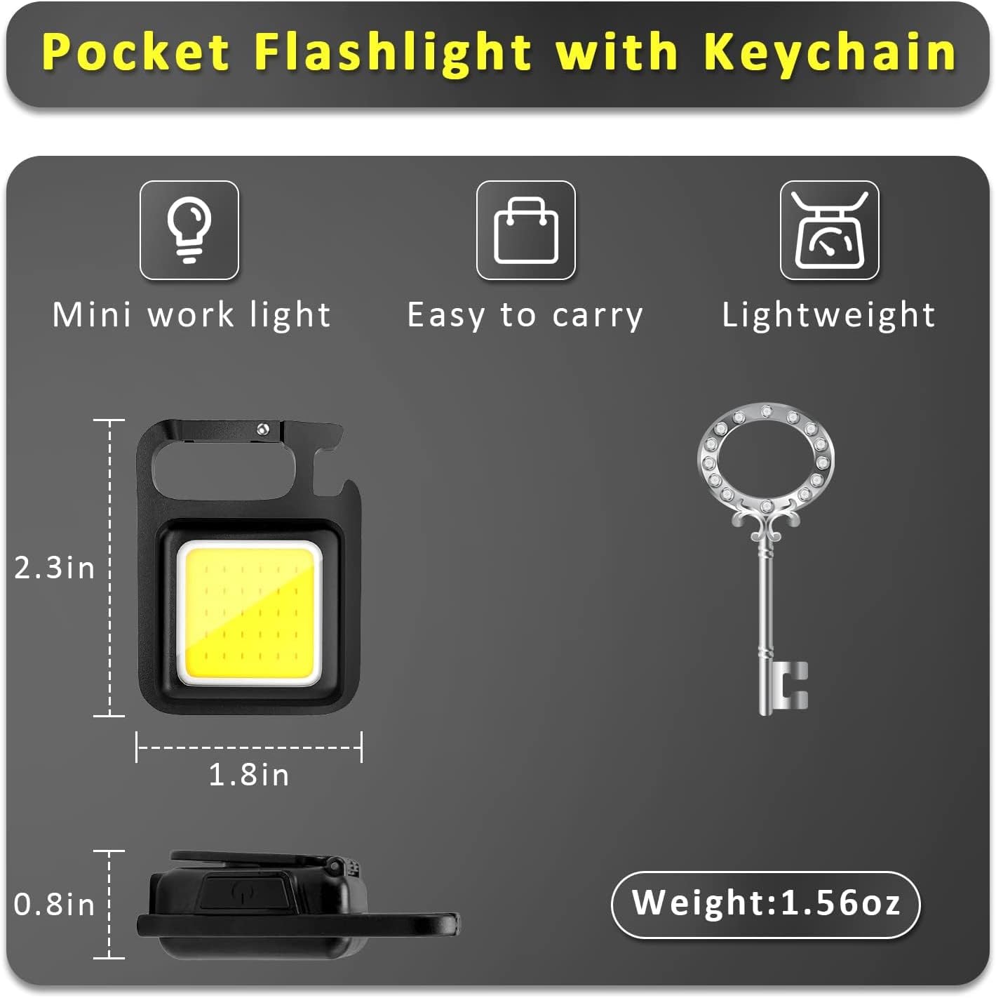 Rechargeable Keychain Flashlight 2Pack, High Lumen Super Bright LED Work Light with Magnet,Clip,Bottle Opener for Dog Walking,Car Repair