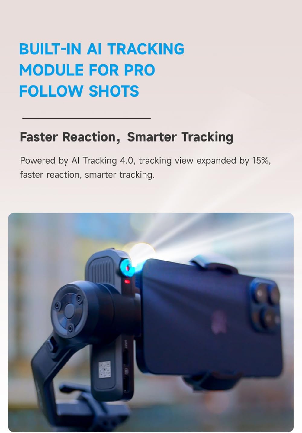 Mini 3 Gimbal Stabilizer for Smartphone, Built-in AI Tracking Module & Cooling Fan, 2KG Payload 3-Axis Phone Gimbal with Integrated Grip