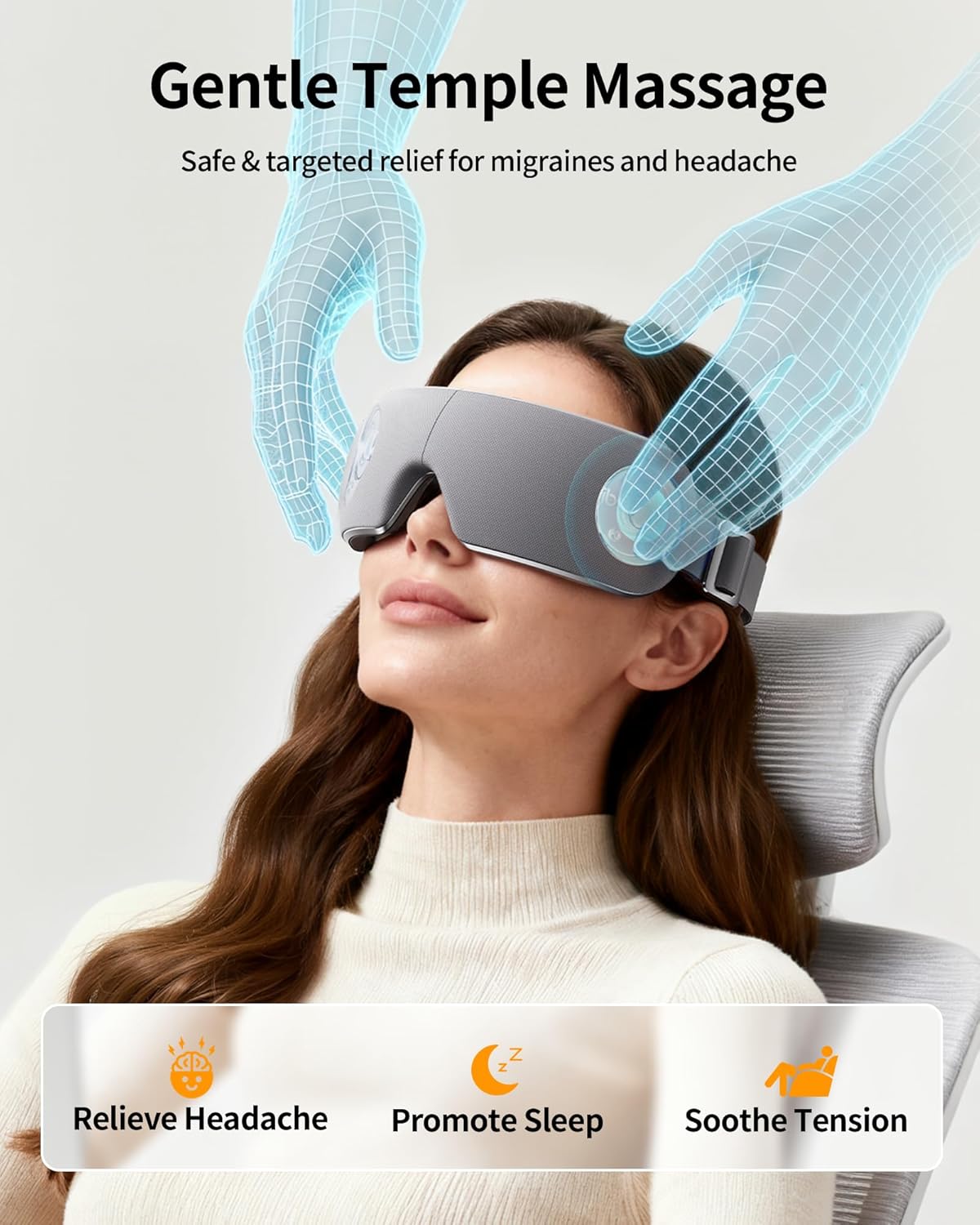Eye Massager for Migraines with Temple Massage, Heat, Air Compression, Bluetooth Music Streaming, 10/15/20 Min Timer, Foldable Electric Eye Mask