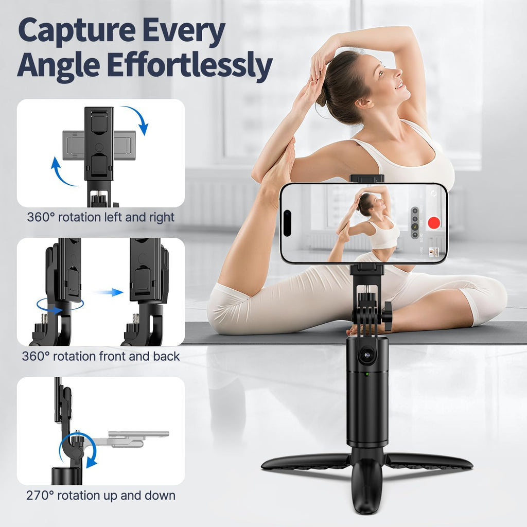 Auto Face Tracking Tripod 360 Rotation iPhone Desk Stand. Cell Phone Photo Vlogging Kit with Remote & Gesture Control. Rechargeable Smart Shooting
