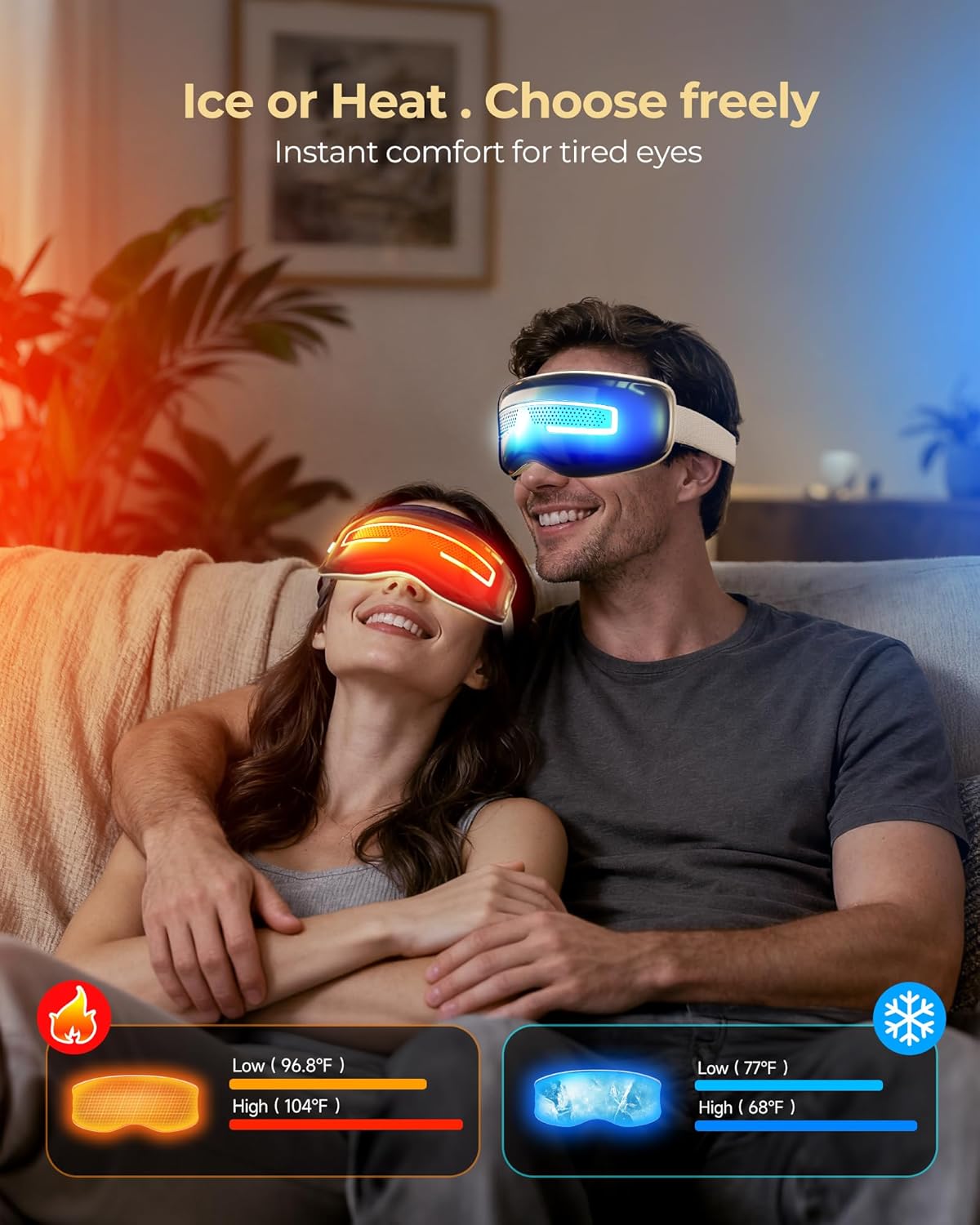 Eye Massager with Heat and Cooling, Integrated Smart Sleep Mask with Nose Rest and Soft Silicone Massage Head, 4 Massage Modes for Migraines, Dry Eye, Dark