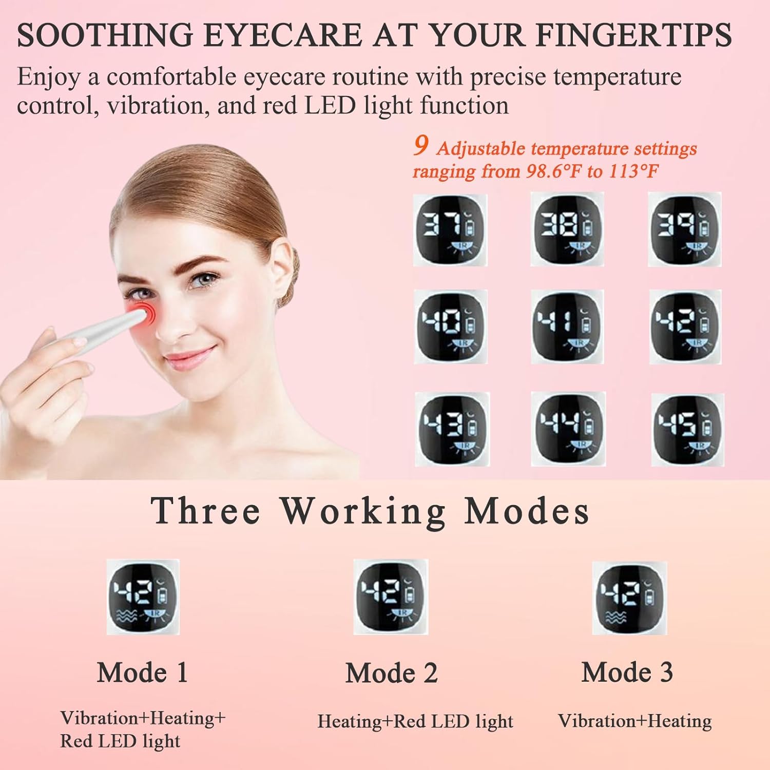 Eye Lift Wand, 3 in 1 Vibrating Red Light 98°F to 113°F LCD Display Eye Massager for Dry Eyes, Dark Circles and Puffiness, Electrical Face, Neck