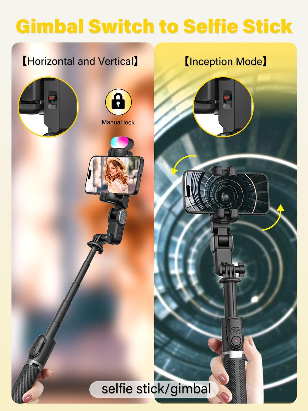 Gimbal Stabilizer for Smartphone,2-axis stabilizer Without APP face Tracking,4 in 1 Portable Phone Tripod,stabilizer for iPhone& Android,108CM Extension