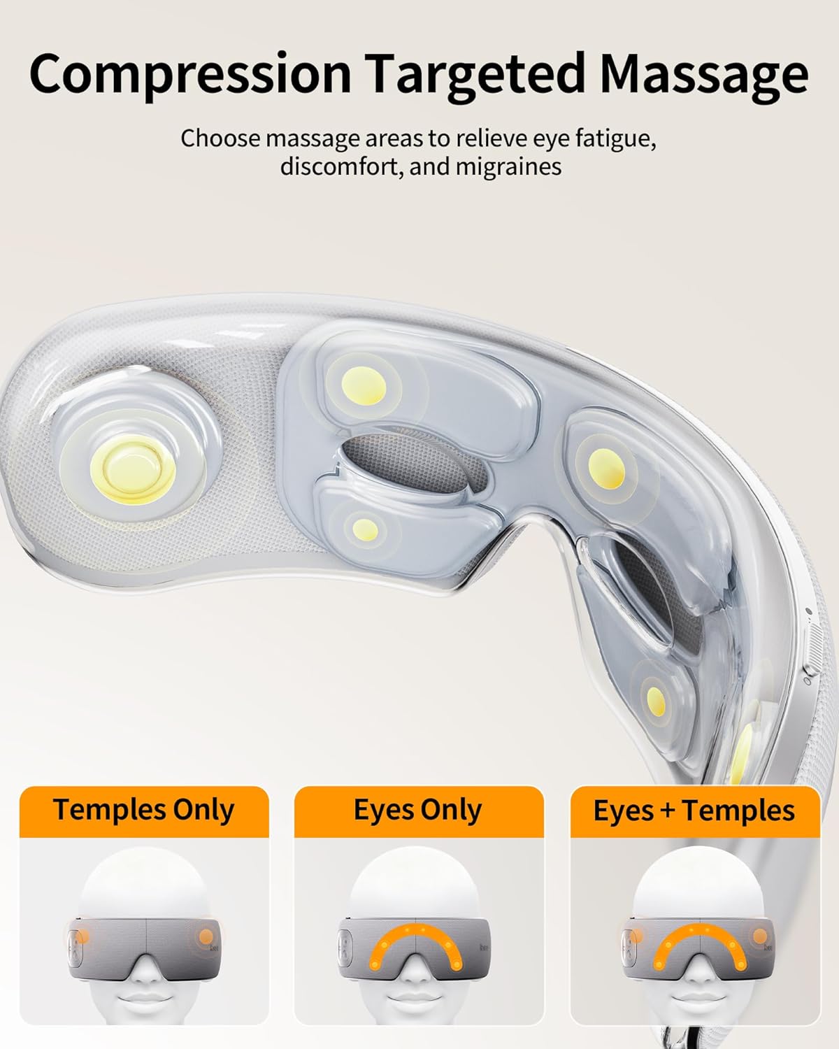 Eye Massager for Migraines with Temple Massage, Heat, Air Compression, Bluetooth Music Streaming, 10/15/20 Min Timer, Foldable Electric Eye Mask