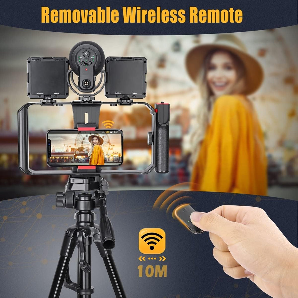 Smartphone Stabilizer, Cellphone Video Rig Tripod Mount Holder, with Wireless Remote Shutter for All iPhone and Android Smartphones