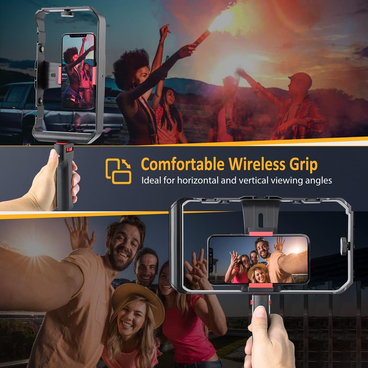 Smartphone Stabilizer, Cellphone Video Rig Tripod Mount Holder, with Wireless Remote Shutter for All iPhone and Android Smartphones