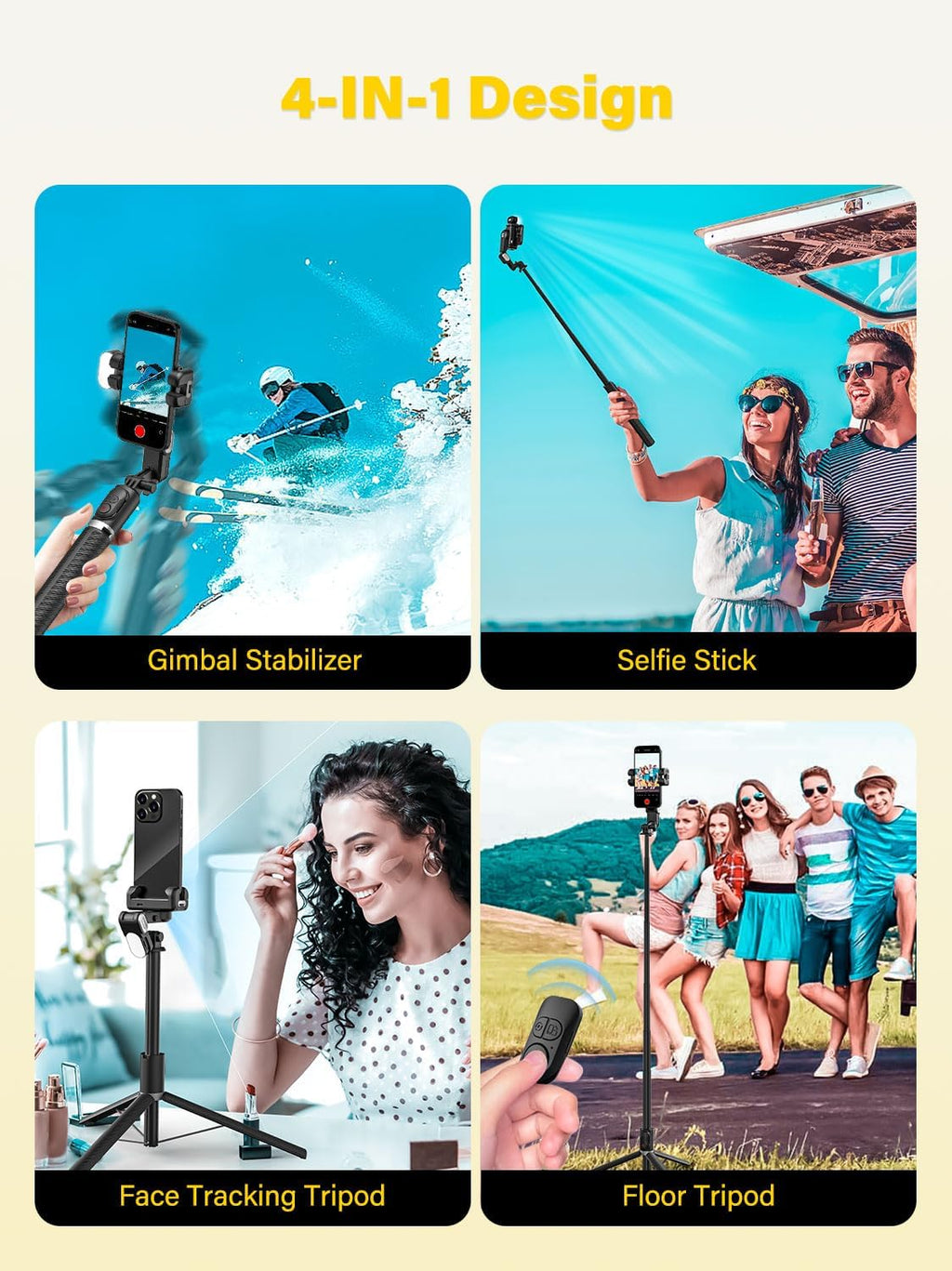 Gimbal Stabilizer for Smartphone,2-axis stabilizer Without APP face Tracking,4 in 1 Portable Phone Tripod,stabilizer for iPhone& Android,108CM Extension