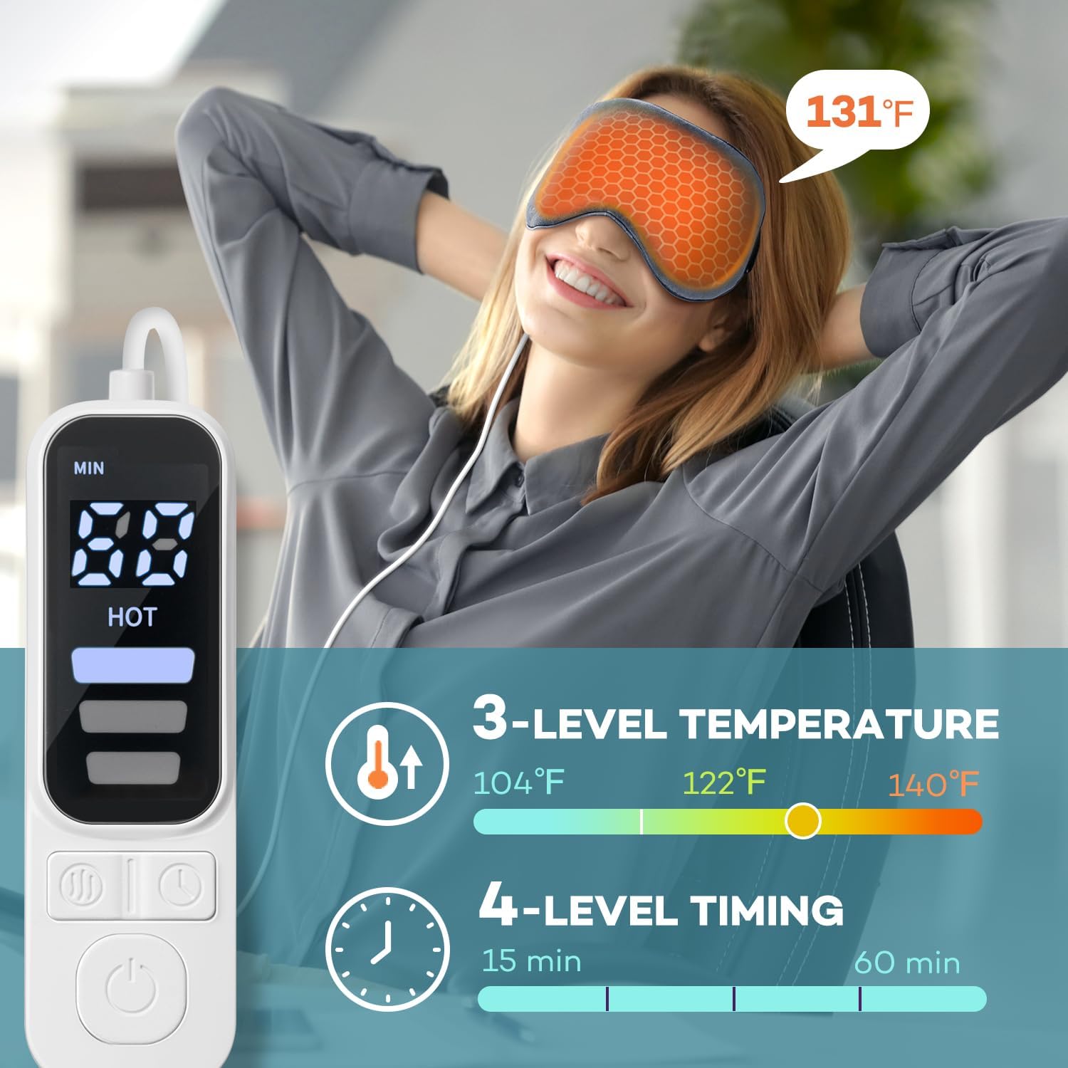 Heated Eye Mask, Warm Eye Compress Mask, USB Electric Eye Heating Pad with Temperature & Timer Control, Dry Eye Mask for Dry Eyes Blepharitis Sinus