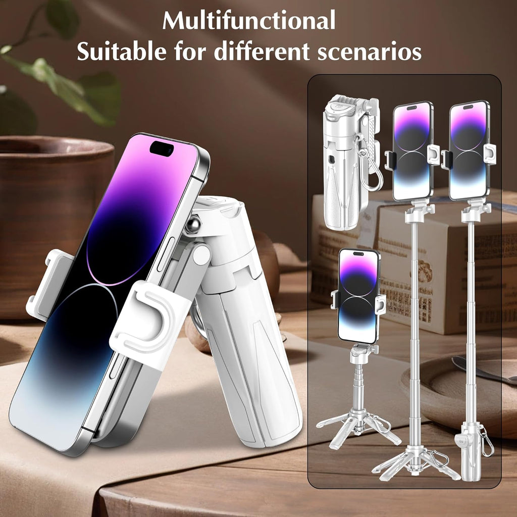 Mini Selfie Stick Tripod, 41.5cm Extendable Grip Phone Tripod with Detachable Remote Pocket Size, 4-in-1 Mini Phone Grip, 10m Wireless Shutter