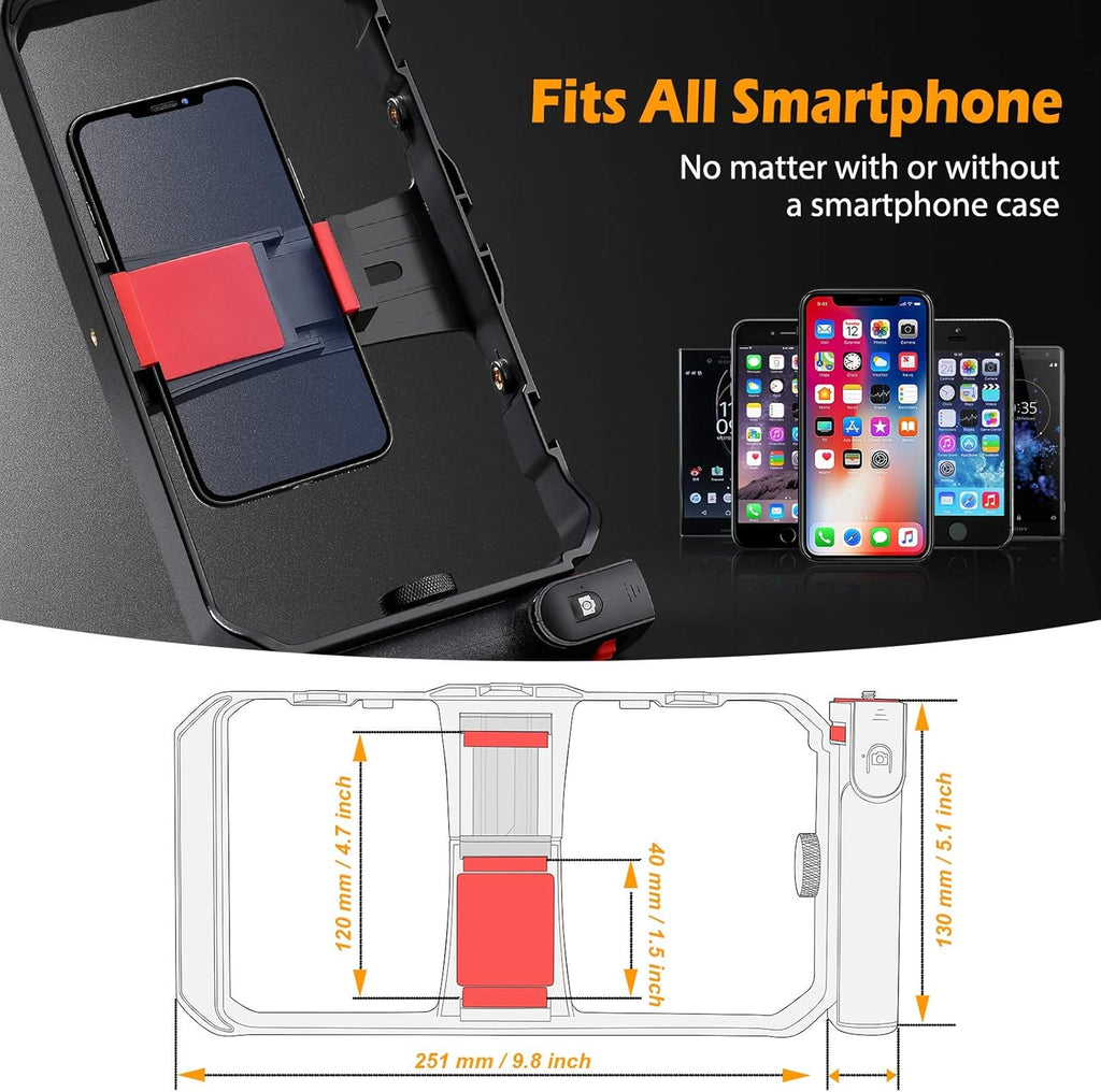 Smartphone Stabilizer, Cellphone Video Rig Tripod Mount Holder, with Wireless Remote Shutter for All iPhone and Android Smartphones