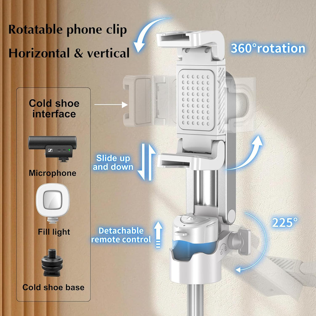 Mini Selfie Stick Tripod, 41.5cm Extendable Grip Phone Tripod with Detachable Remote Pocket Size, 4-in-1 Mini Phone Grip, 10m Wireless Shutter